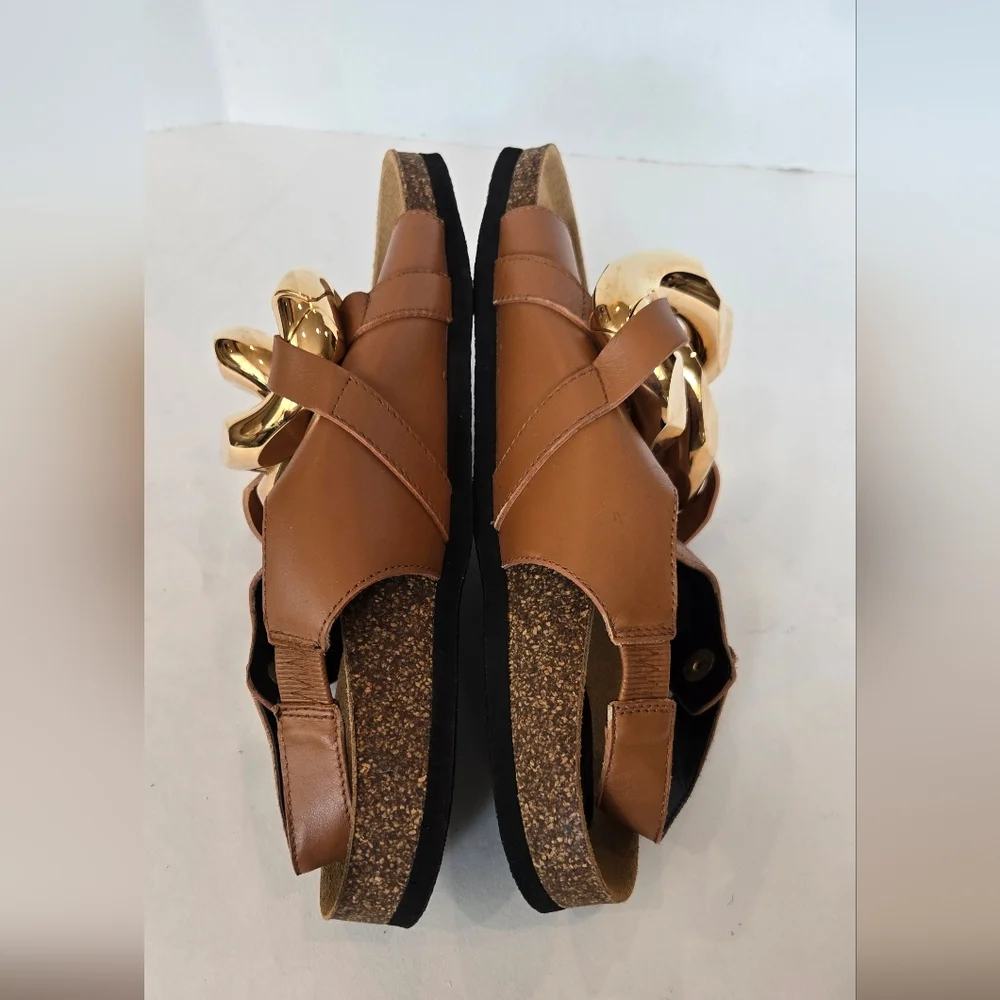 J.W. Anderson Brown Leather Gold Chain - Link Sandals